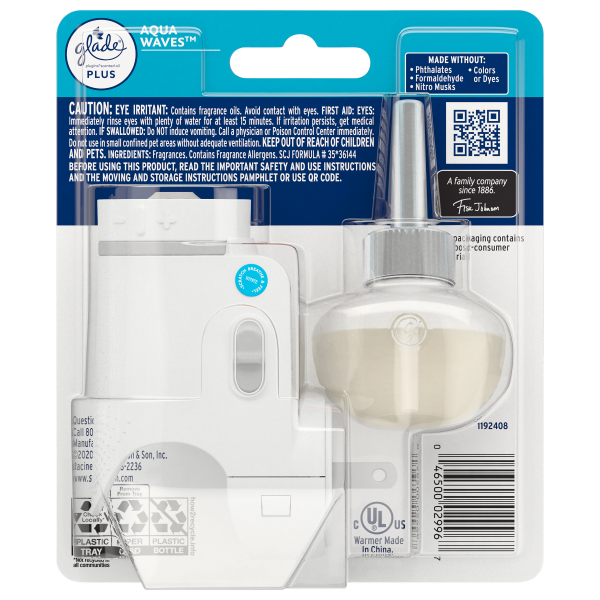 slide 13 of 29, Glade PlugIns Scented Oil PLUS, Air Freshener Oil Warmer and Refill, Aqua Waves™, with ScentNotice Technology, 0.67 fl oz