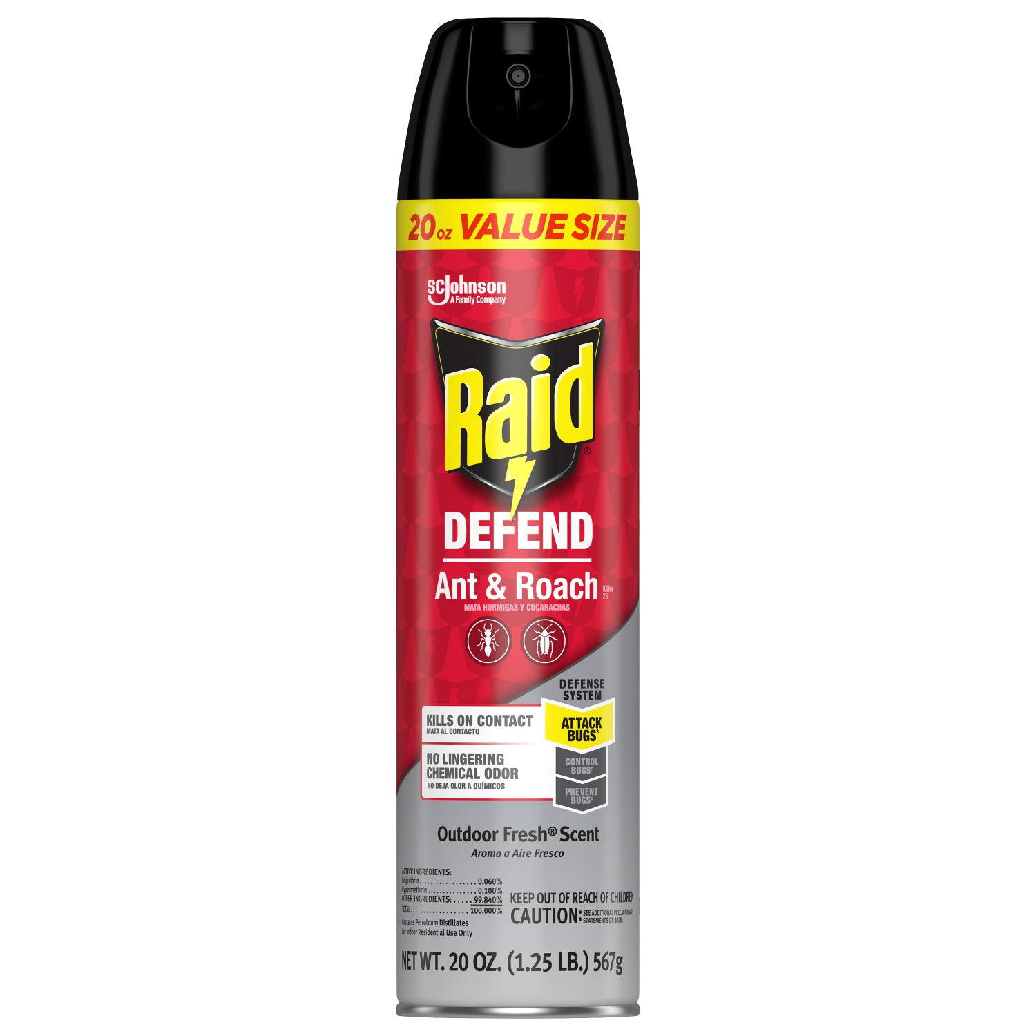 slide 1 of 2, Raid Value Size Outdoor Defend Fresh Scent Ant & Roach Killer 20 oz, 20 oz