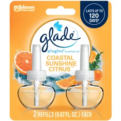 Glade PlugIns Scented Oil 2 Refills, Air Freshener, Coastal Sunshine Citrus™, Essential Oil Infused Wall Plug In, 1.34 FL OZ, Pack of 2