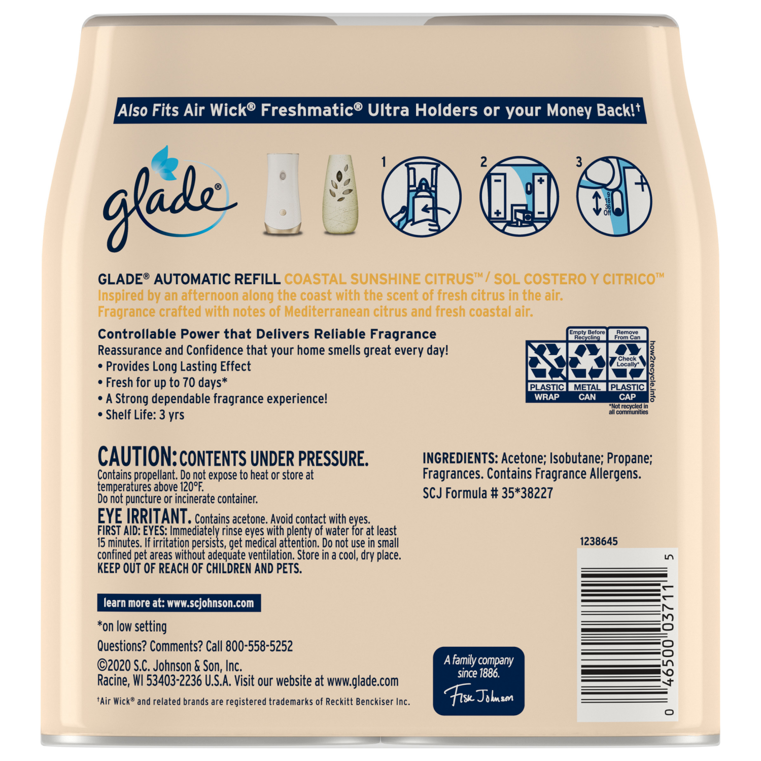 slide 2 of 8, Glade Value Pack Coastal Sunshine Citrus Automatic Spray Refill 2 - 6.2 oz Cans, 2 ct