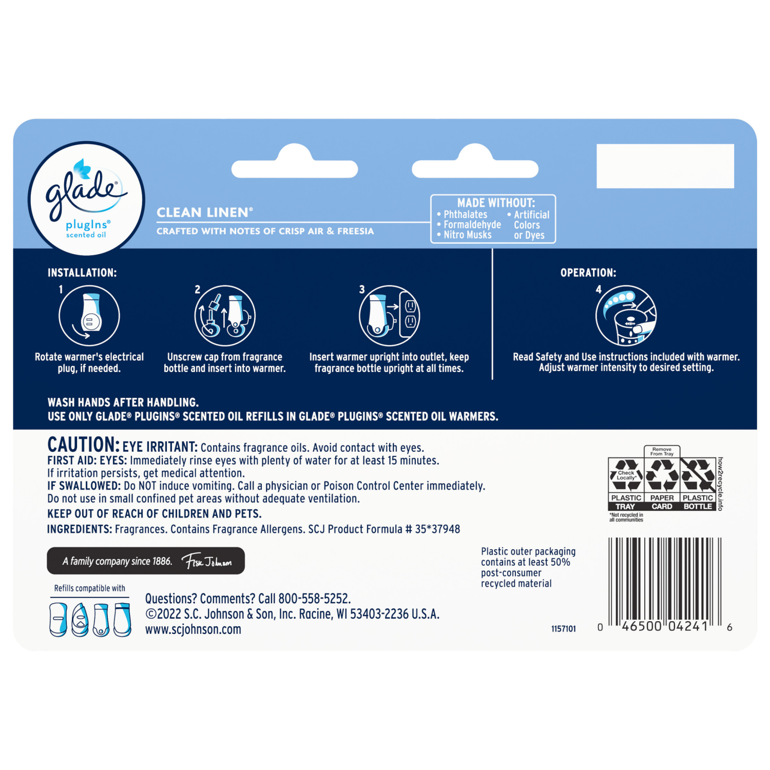 slide 2 of 8, Glade PlugIns Scented Oil Refill Clean Linen, Essential Oil Infused Wall Plug In, 4.69 fl oz, Pack of 7, 7 ct