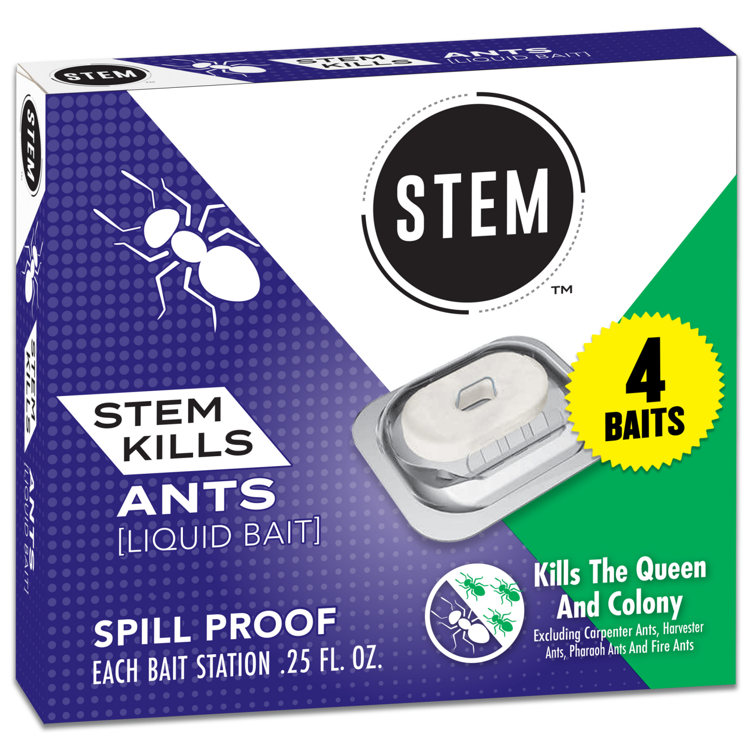 slide 1 of 8, STEM Liquid Ant Bait, Kills Ants, Spill Proof, [Includes 4 Bait Stations], 4 ct