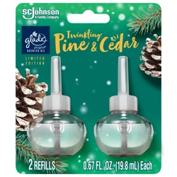 Glade PlugIns Scented Oil, Air Freshener, 2 Refills, Twinkling Pine & Cedar, 0.67 oz Each, 1.34 oz Total
