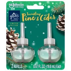 Glade PlugIns Scented Oil, Air Freshener, 2 Refills, Twinkling Pine & Cedar, 0.67 oz Each, 1.34 oz Total