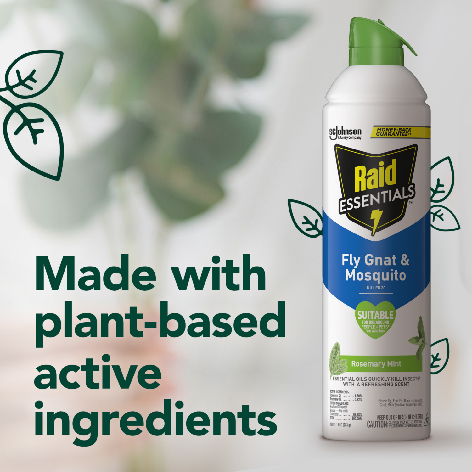 slide 6 of 8, Raid Essentials Fly, Gnat & Mosquito Killer 28, Insect Spray with Essential Oils, 10 oz, 10 oz