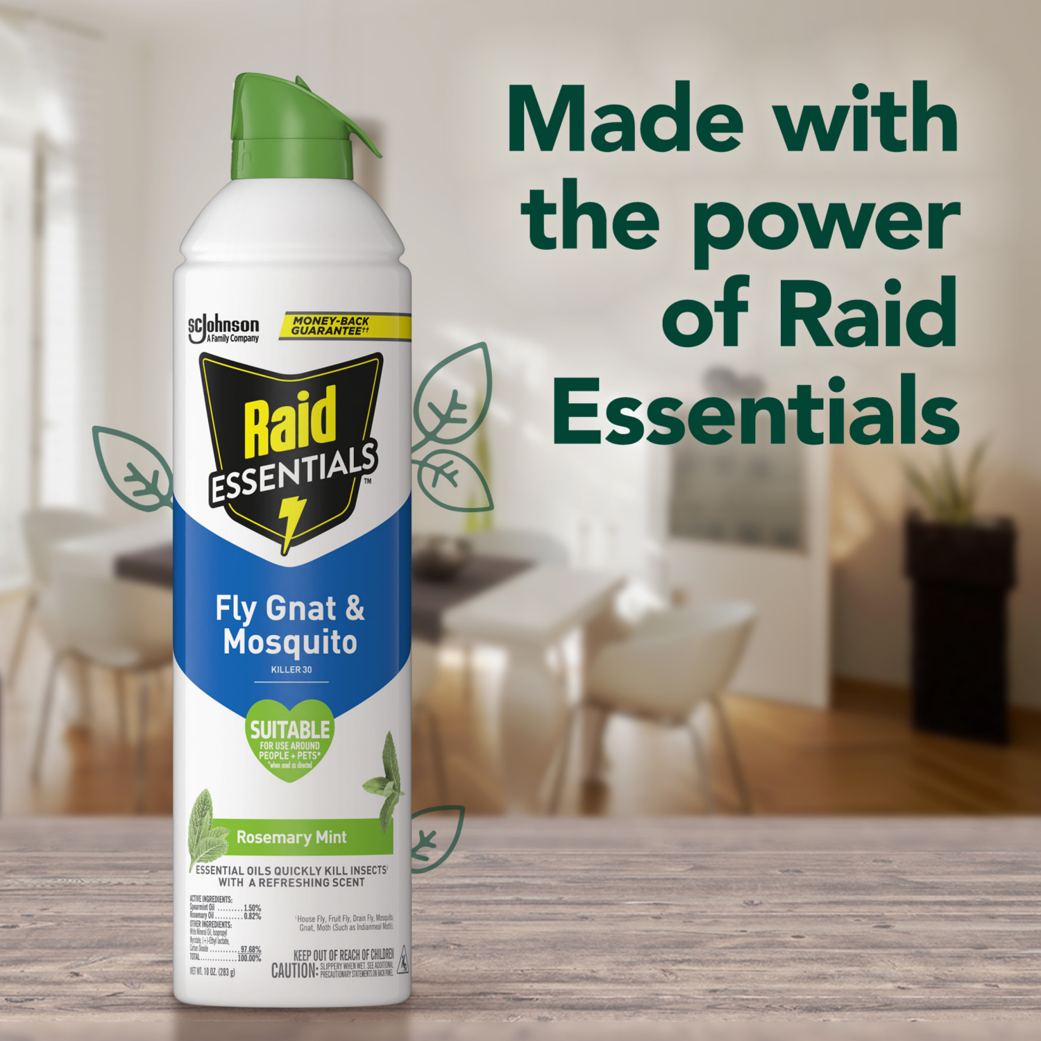 slide 7 of 8, Raid Essentials Fly, Gnat & Mosquito Killer 28, Insect Spray with Essential Oils, 10 oz, 10 oz