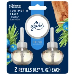 Glade PlugIns Scented Oils Air Freshener Refills, Juniper & Teak, Fresh Collection, 0.67 fl oz Each, 2 Refills