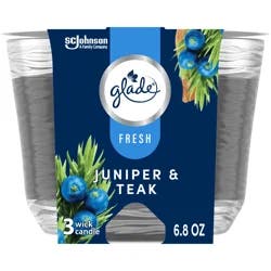 Glade 3-Wick Candle, Juniper & Teak, Fresh Collection, 6.8oz