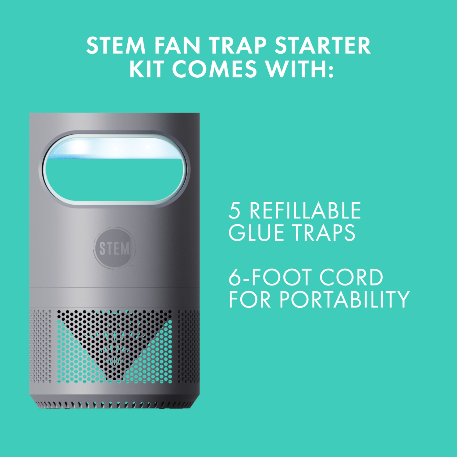 slide 7 of 8, STEM Flying Insect Fan Trap for Indoor Bug Control, Plug-In Fan with UV Light, Starter Kit Includes 1 Device and 5 Glue Traps, 1 ct