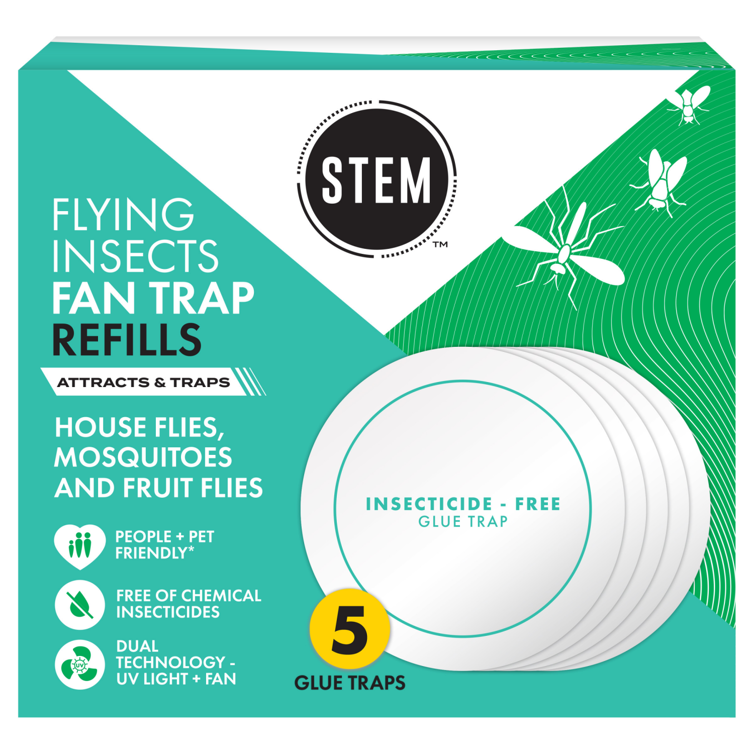 slide 1 of 8, STEM Glue Trap Rell Pads for STEM Flying Insect Fan Trap Device, 5 Count, 5 ct