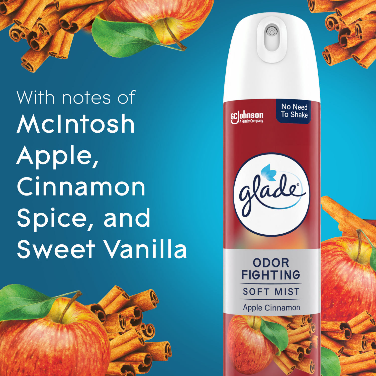 slide 8 of 8, Glade Odor Fighting Soft Mist Air Freshener Room Spray, Apple Cinnamon, 8.0oz, 1pk, 8 oz