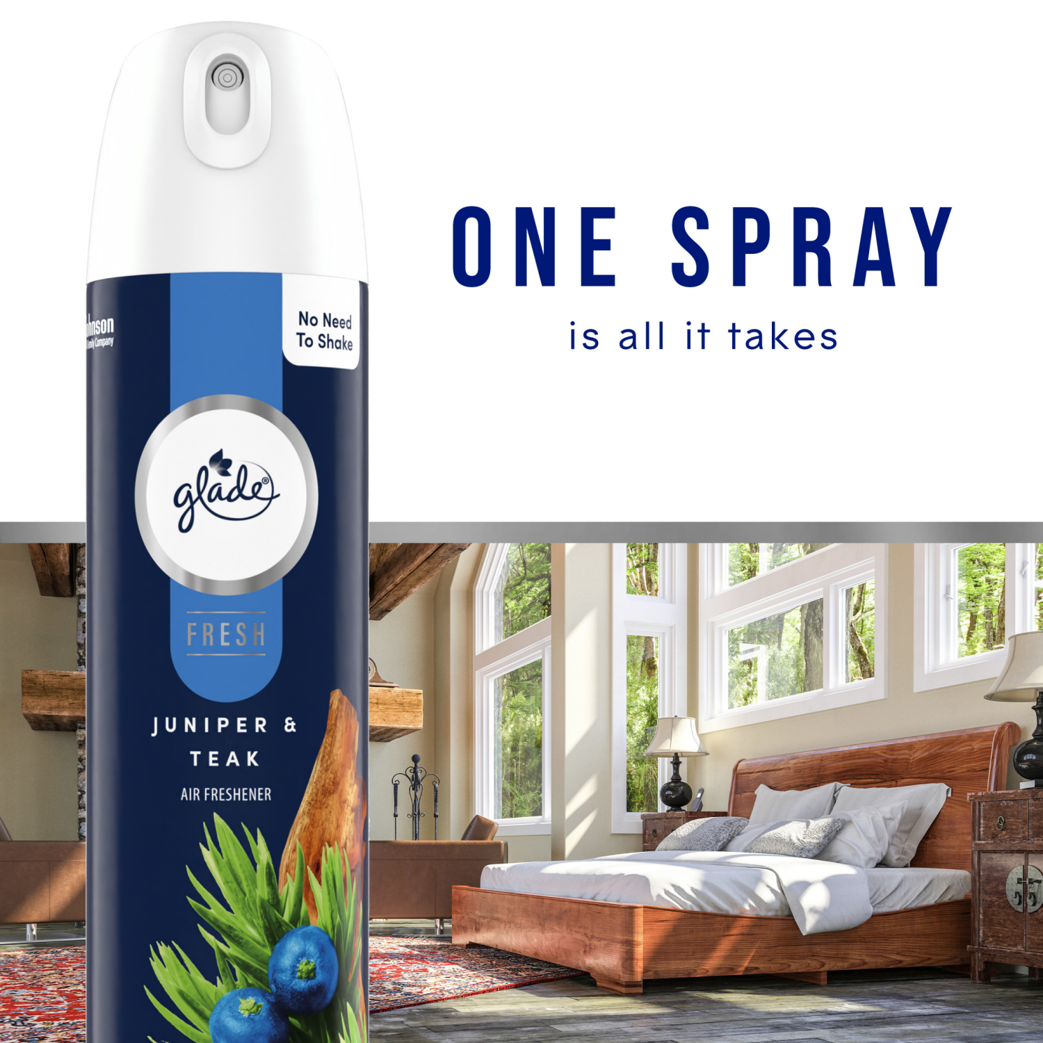 slide 3 of 8, Glade Aerosol Spray, Air Freshener for Home, Juniper & Teak, Fragrance Infused with Essential Oils, Invigorating and Refreshing, with 100% Natural Propellent, 8 oz, 8 oz