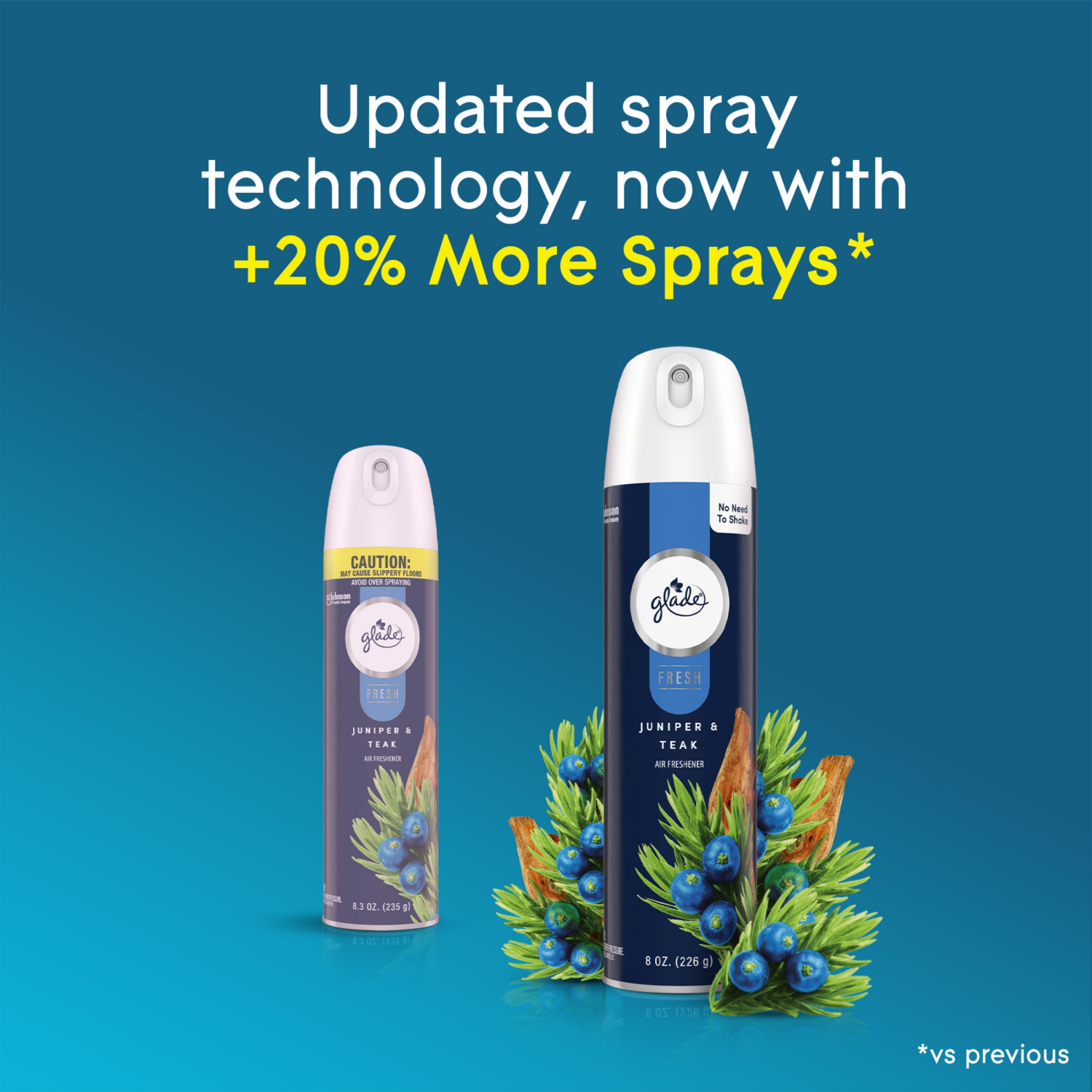 slide 5 of 8, Glade Aerosol Spray, Air Freshener for Home, Juniper & Teak, Fragrance Infused with Essential Oils, Invigorating and Refreshing, with 100% Natural Propellent, 8 oz, 8 oz