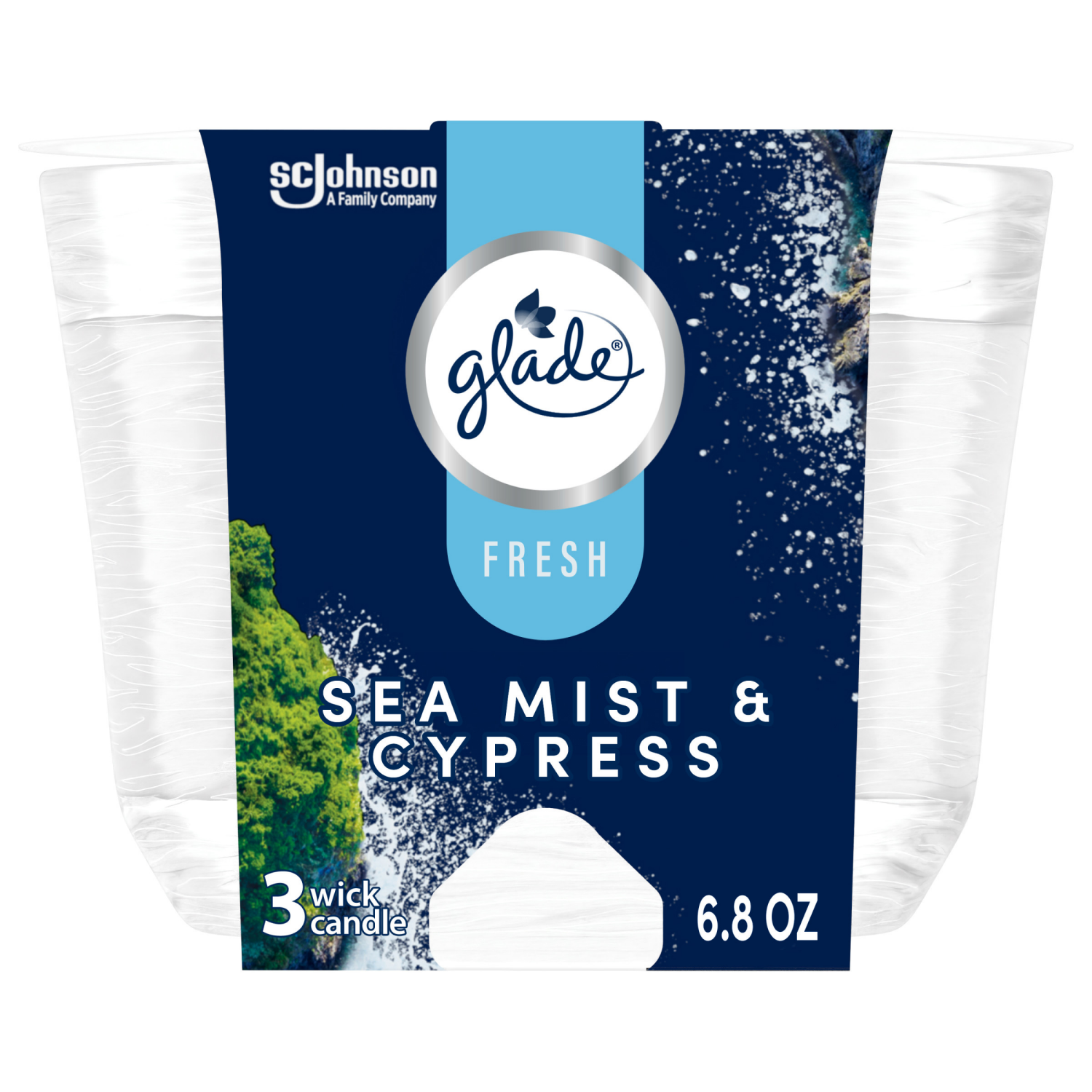 slide 1 of 5, Glade Candles, Sea Mist and Cypress, Fresh Collection, 3-Wick, 6.8 oz, 6.8 oz