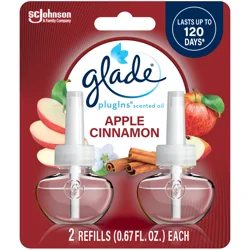 Glade PlugIns Scented Oil 2 Refills, Air Freshener, Apple Cinnamon, Essential Oil Infused Wall Plug In, 1.34 FL OZ, Pack of 2