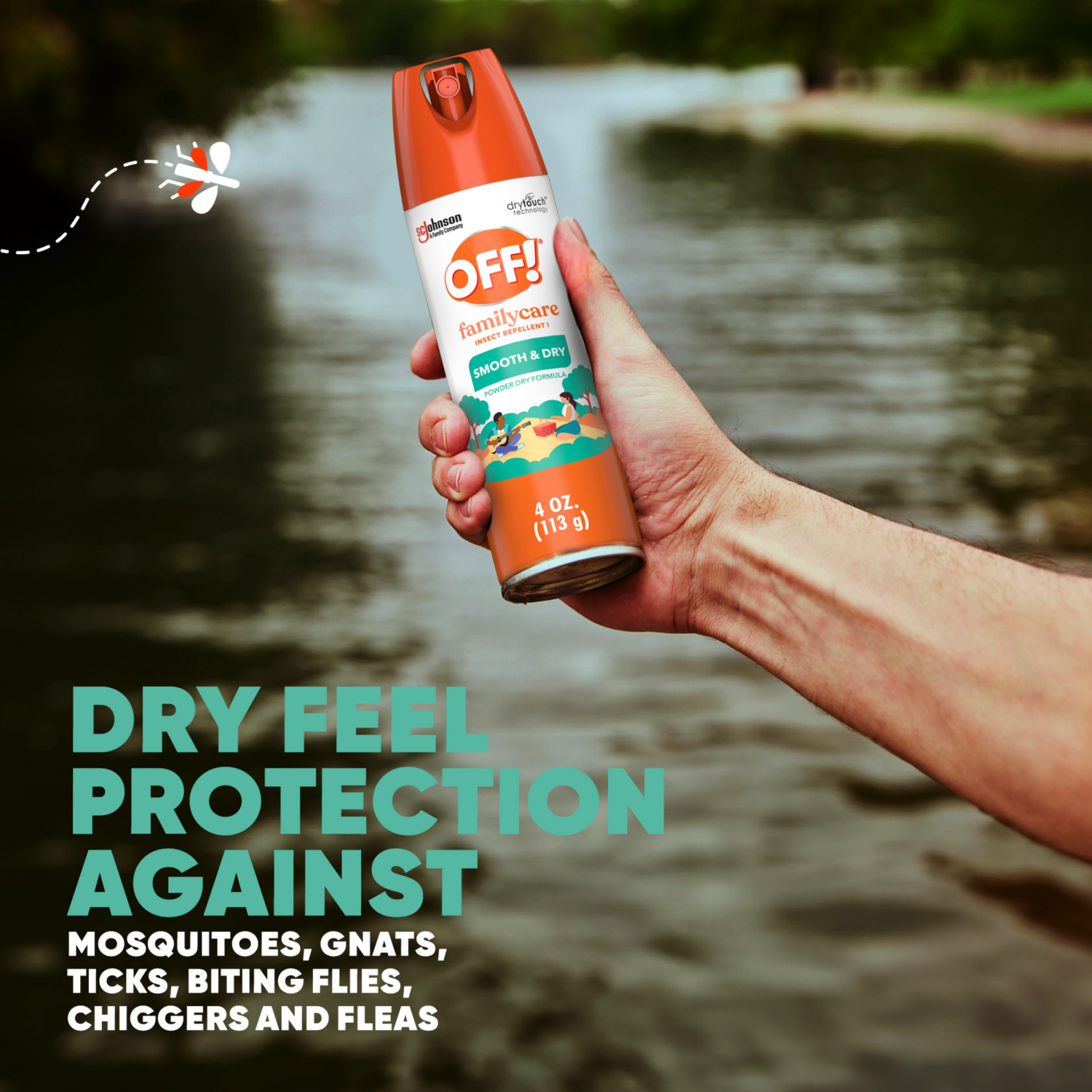 slide 4 of 8, OFF! FamilyCare Mosquito Repellent Smooth & Dry Non-Greasy Spray, 4 oz, 4 oz