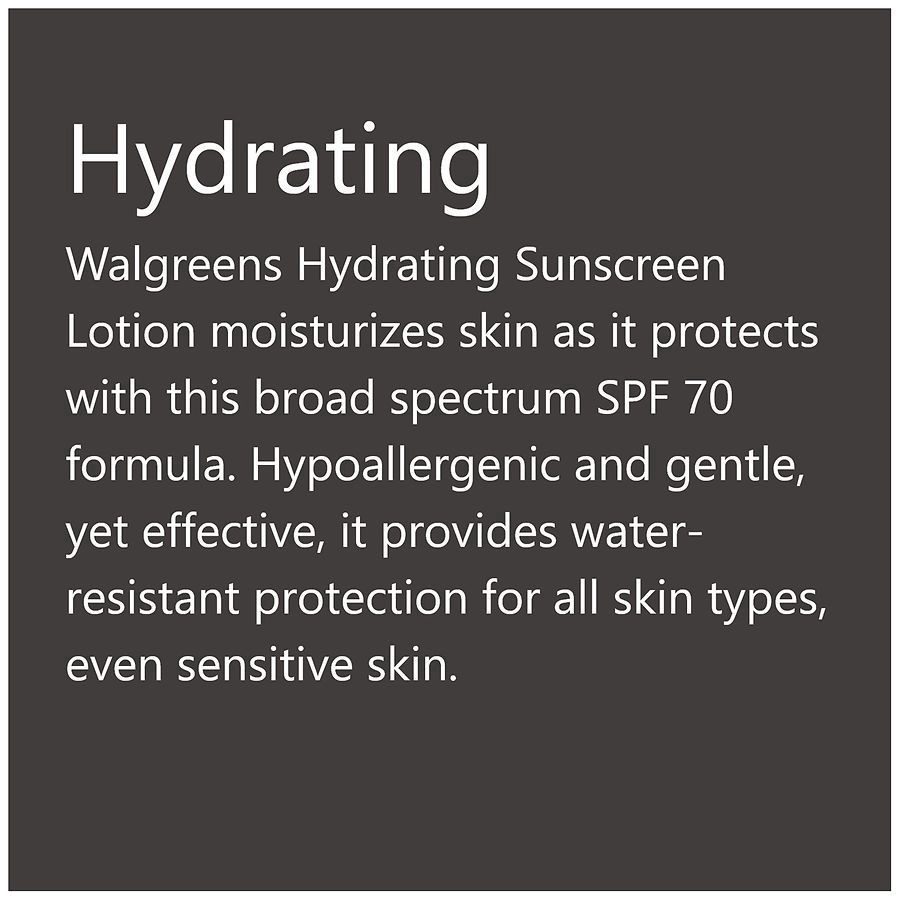 slide 2 of 5, Walgreens Hydrating Sunscreen Lotion SPF70, 8 oz