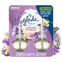 Glade PlugIns Scented Oil 2 Refills, Air Freshener, Lavender & Vanilla, Essential Oil Infused Wall Plug In, 1.34 FL OZ, Pack of 2