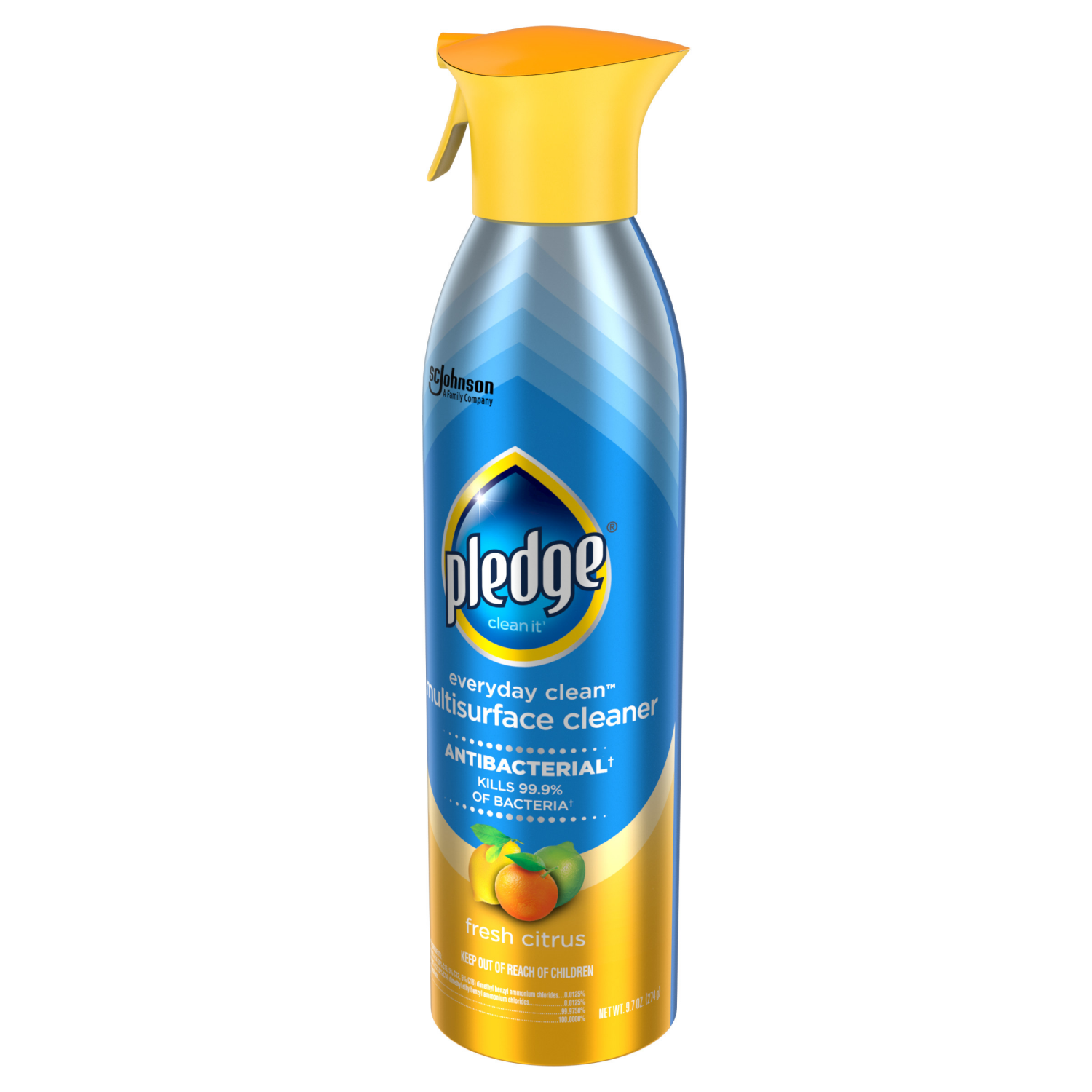 slide 6 of 8, Pledge Everyday Clean™ Multisurface Antibacterial Cleaner, Aerosol, Fresh Citrus, 9.7 oz, 9.7 oz