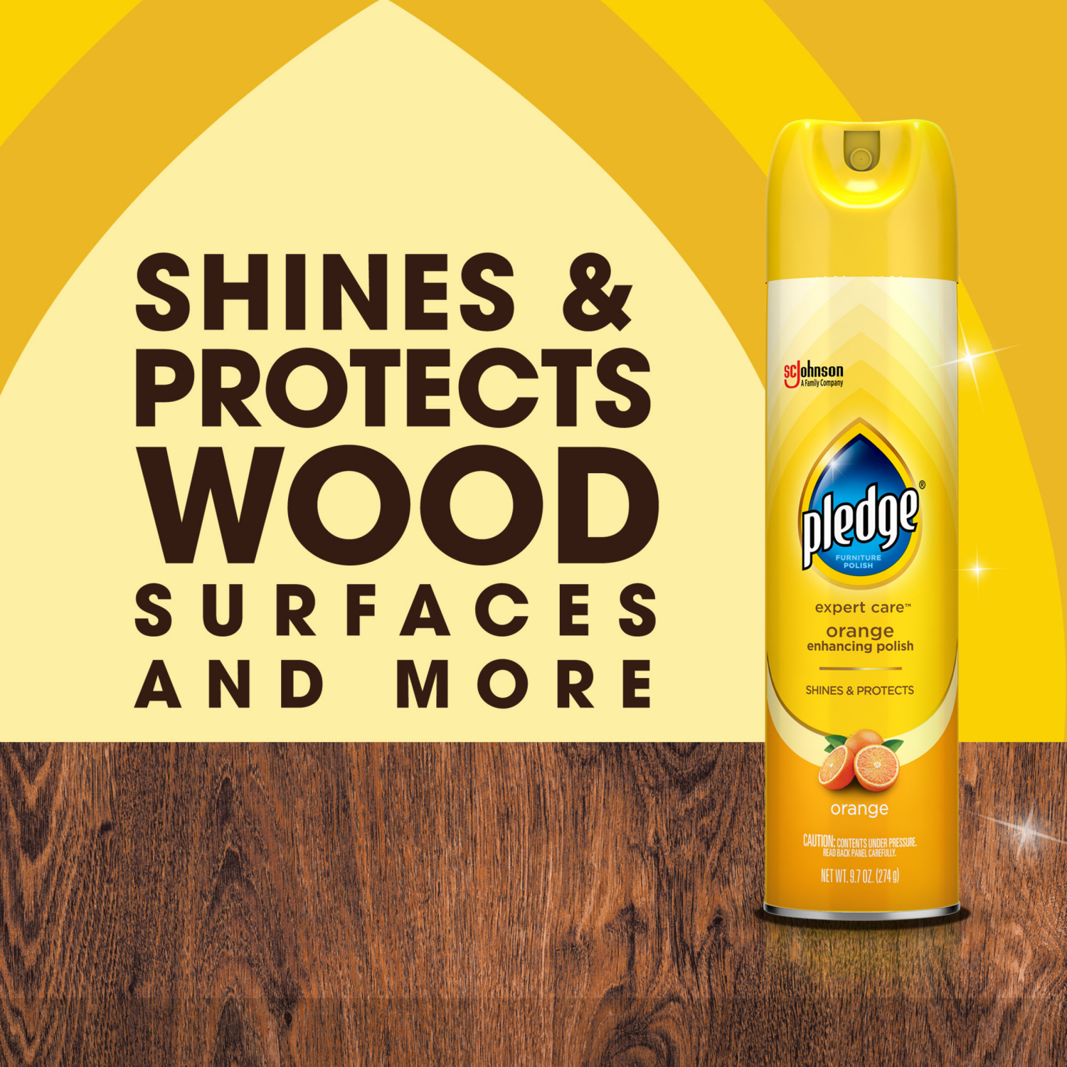 slide 3 of 5, Pledge Expert Care™, Wood Polish Shines and Protects, Orange Enhancing, Aerosol, 9.7 oz., 9.7 oz