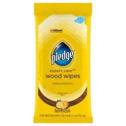 Pledge Wood Wipes, Expert Care™, Lemon Scent, Cleaner Wipes, 24 PC