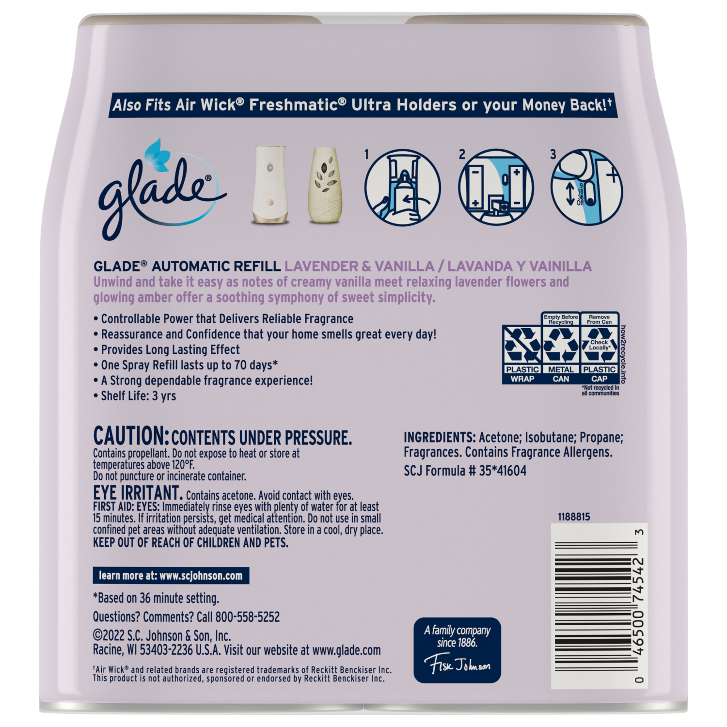 slide 2 of 8, Glade Lavender & Vanilla Automatic Spray Refill Value Pack Aerosol 2 ea, 2 ct