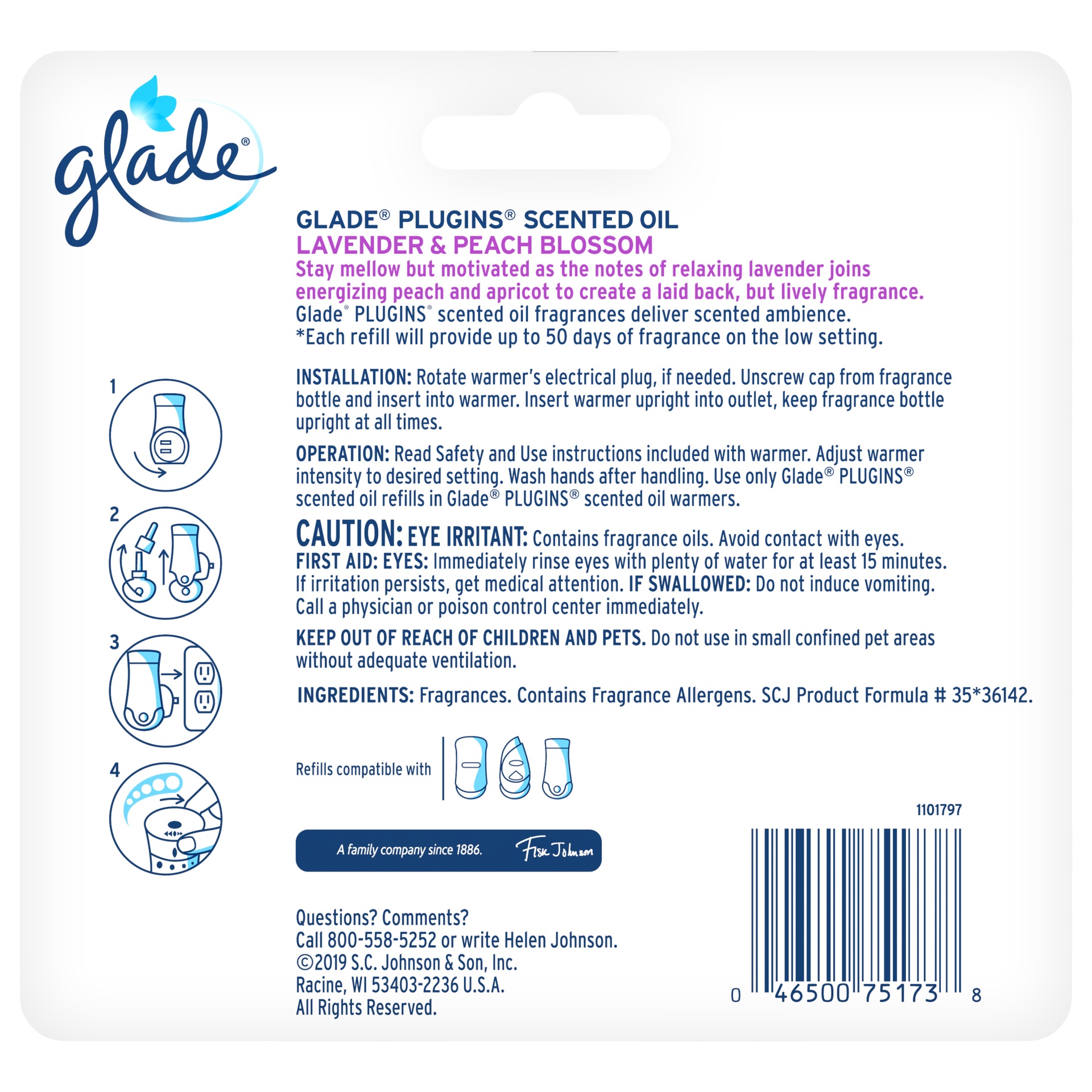 slide 2 of 7, Glade PlugIns Scented Oil Air Freshener Refill, Lavender & Peach Blossom, 3 ct