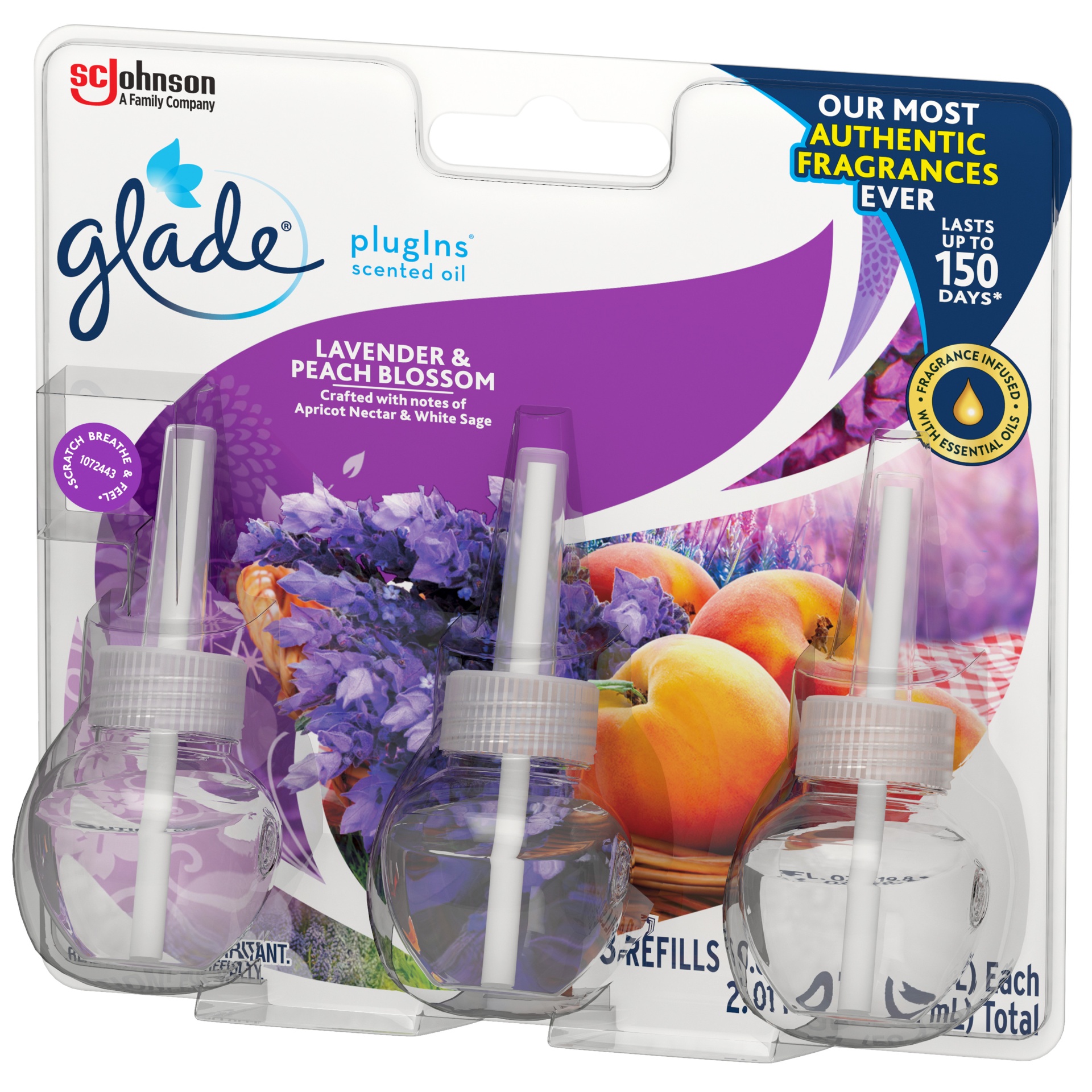 slide 7 of 7, Glade PlugIns Scented Oil Air Freshener Refill, Lavender & Peach Blossom, 3 ct