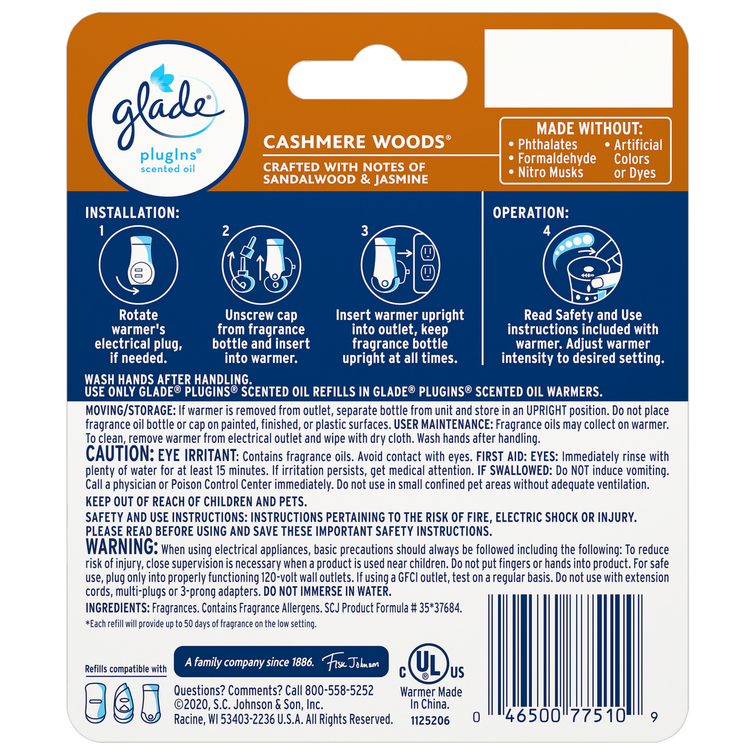 slide 2 of 8, Glade PlugIns Scented Oil Starter kit, Air Freshener, Cashmere Woods, 1.34 oz, 1 ct