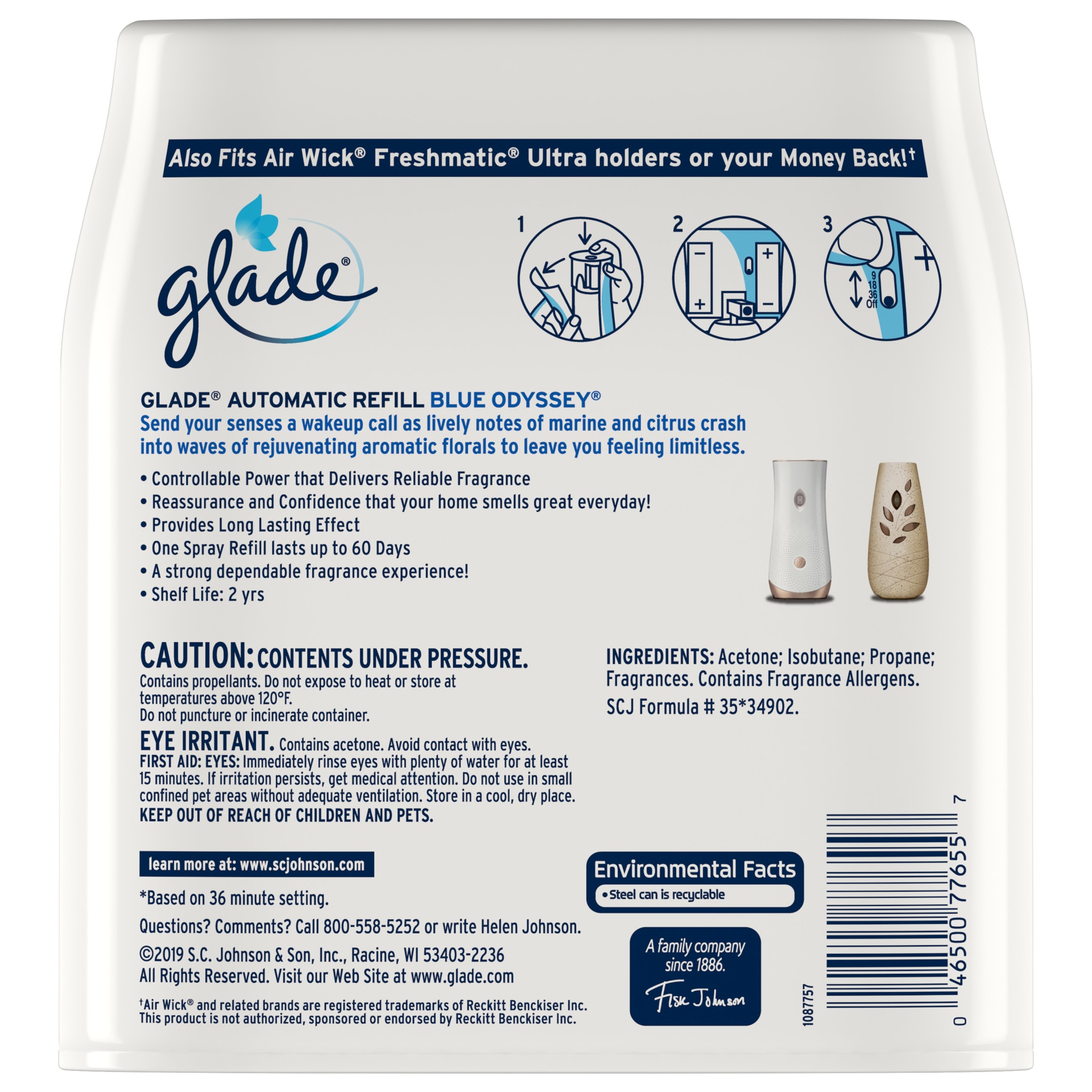 slide 2 of 7, Glade Automatic Spray Air Freshener Refill, Blue Odyssey, 2 ct