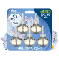 Glade PlugIns Scented Oil 5 Refills, Air Freshener, Clean Linen™, Essential Oil Infused Wall Plug In, 1.34 FL OZ, Pack of 5