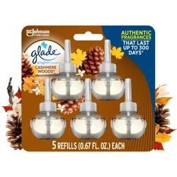 Glade PlugIns Scented Oil 5 Refills, Air Freshener, Cashmere Woods, Essential Oil Infused Wall Plug In, 3.35 FL OZ, Pack of 5