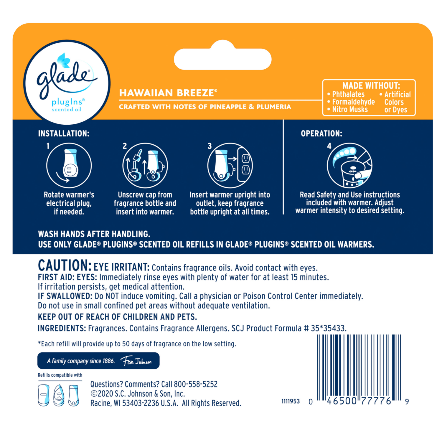 slide 2 of 8, Glade PlugIns Scented Oil Refill, Hawaiian Breeze, Essential Oil Infused Wall Plug In, 3.35 fl oz, 5 ct, 5 ct