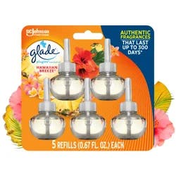 Glade PlugIns Scented Oil Refill, Hawaiian Breeze, Essential Oil Infused Wall Plug In, 3.35 fl oz, 5 ct