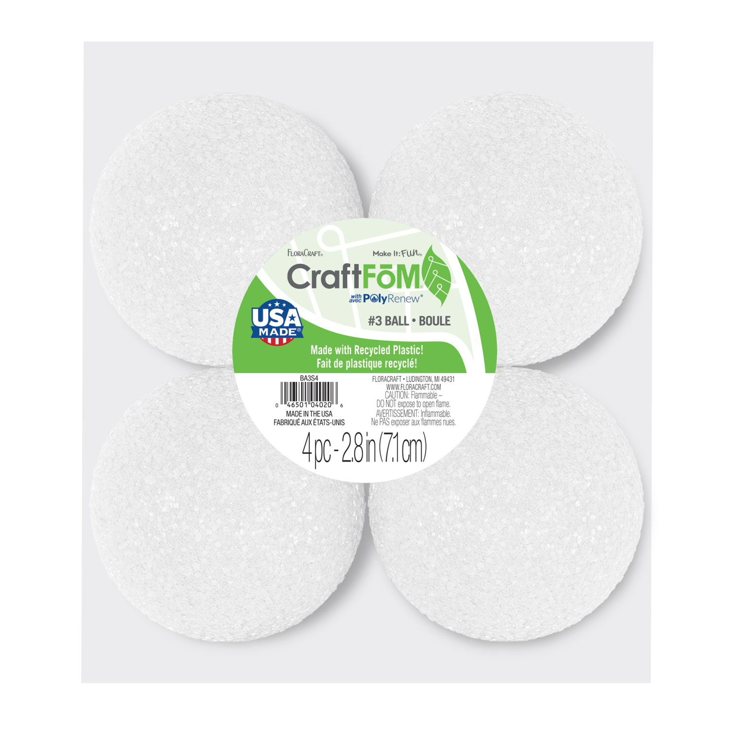 slide 1 of 8, MAKE IT FUN FloraCraft CraftFM 4 Piece Ball 2.8 Inch White, 4 ct