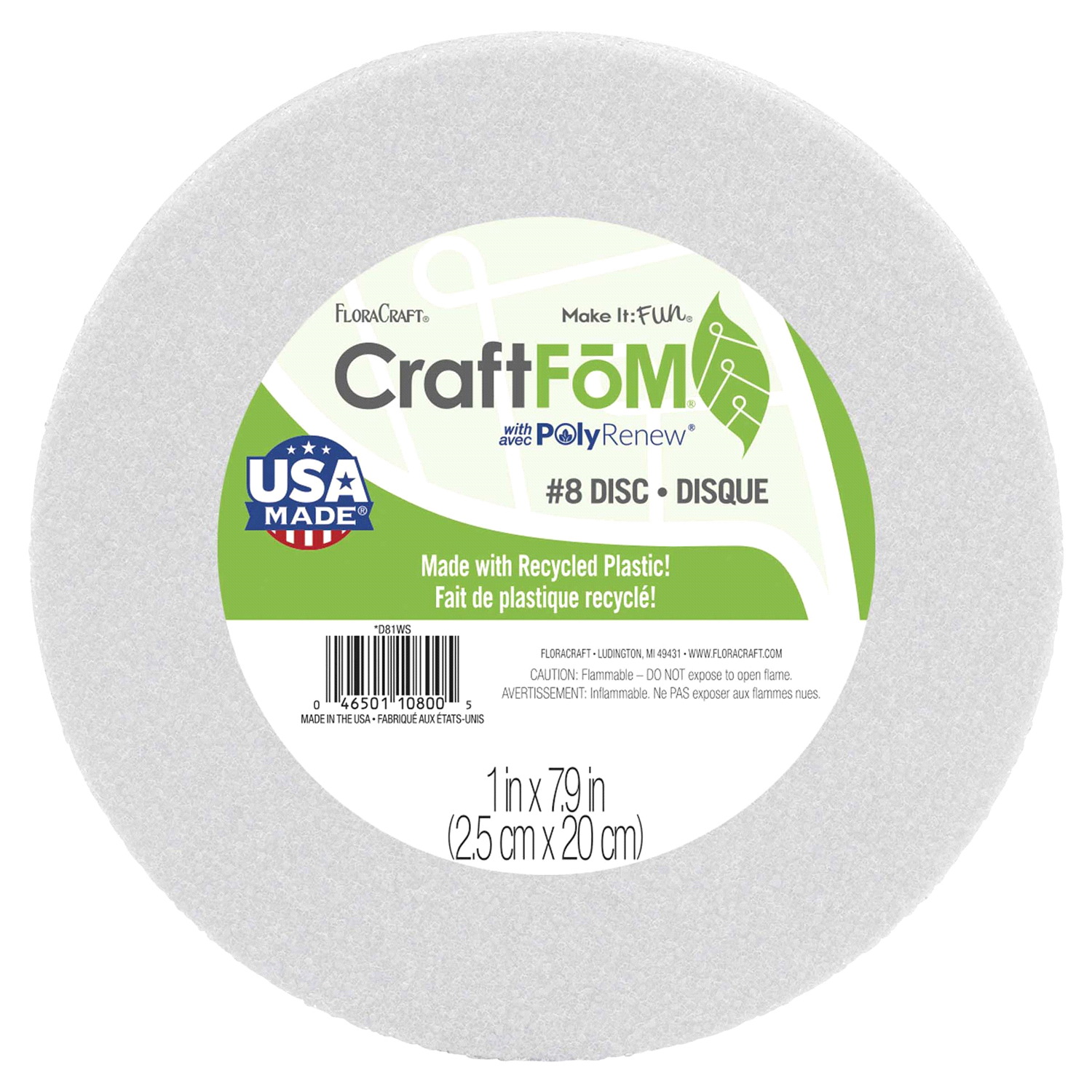slide 1 of 5, MAKE IT FUN FloraCraft CraftFōM Disc 1 Inch x 7.9 Inch White, 1 ct