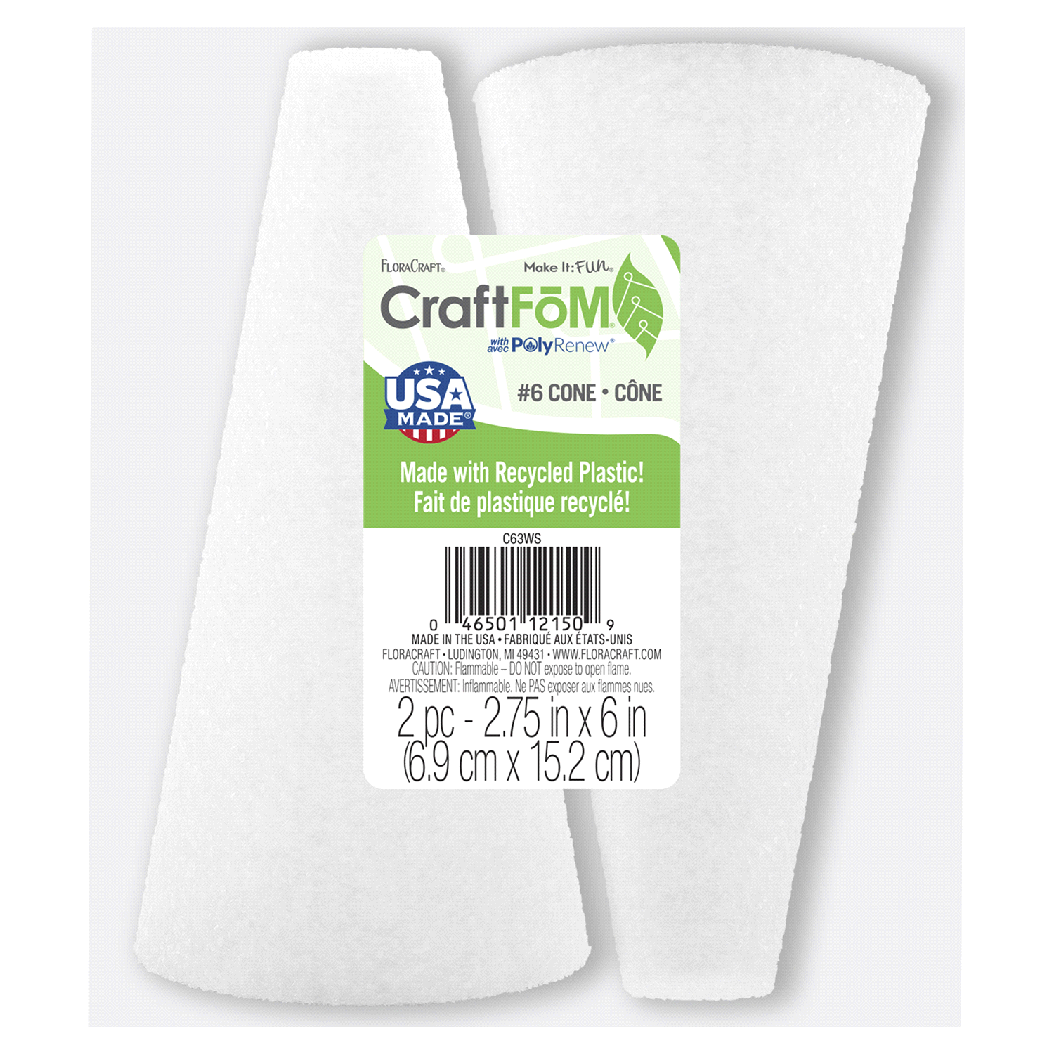 slide 1 of 5, MAKE IT FUN FloraCraft CraftFōM Cone 2.75 Inch x 6 Inch White, 2 ct