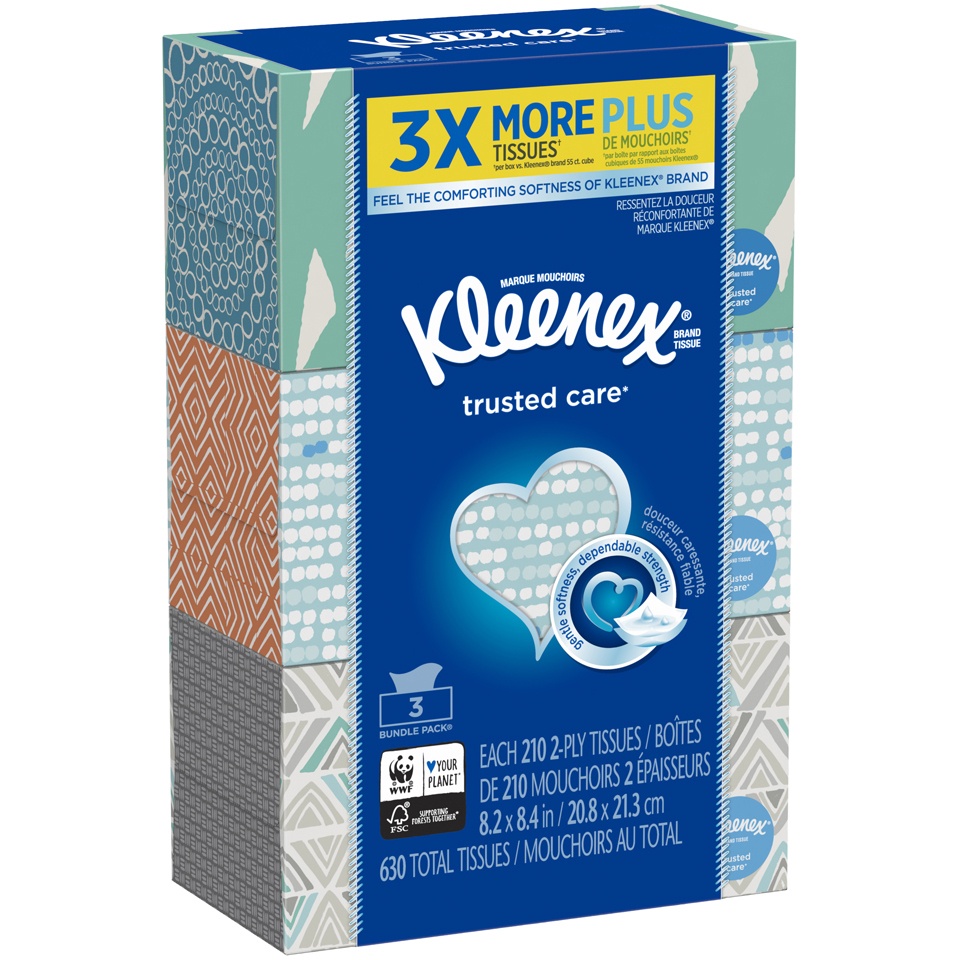 slide 3 of 3, Kleenex White Family Facial Tissues 3 Pack, 3 pk; 630 ct