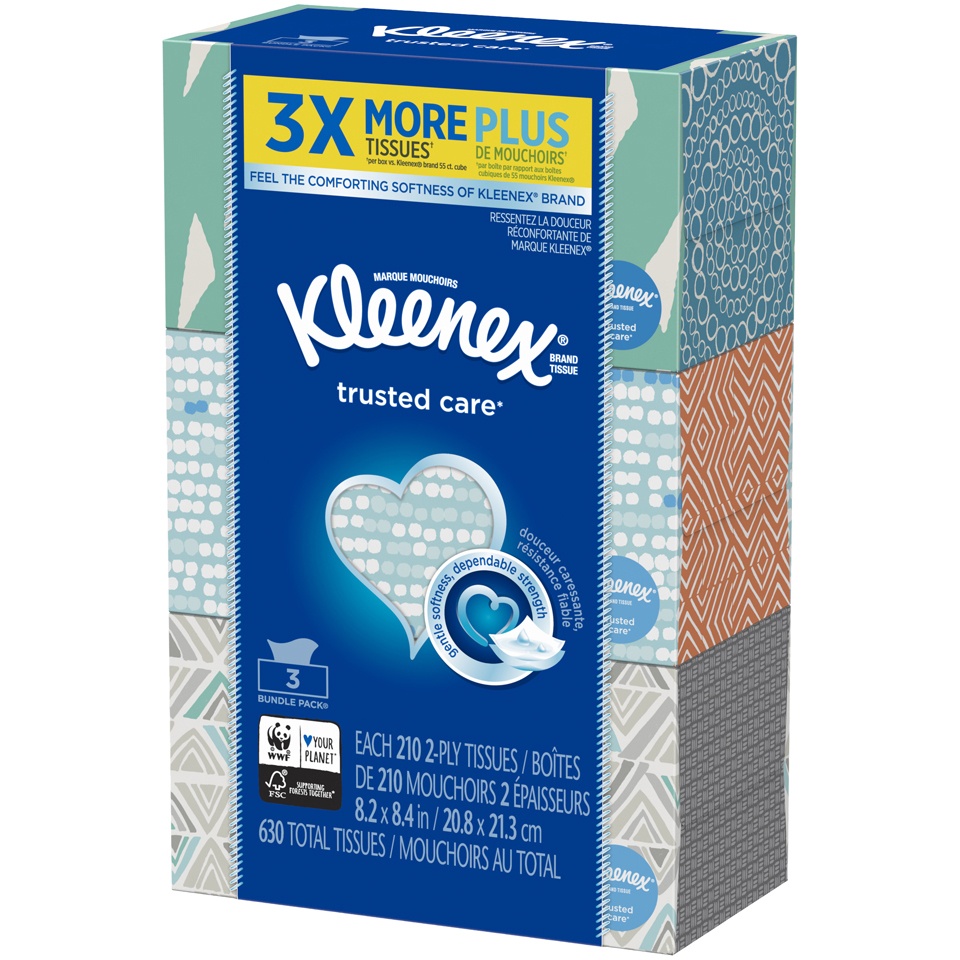 slide 2 of 3, Kleenex White Family Facial Tissues 3 Pack, 3 pk; 630 ct