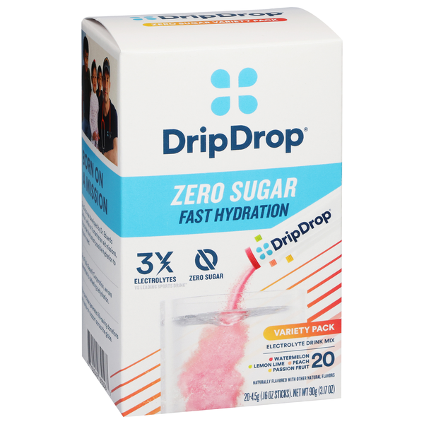 slide 1 of 5, Dripdrop Zero Sugar Electrolyte Drink Mix, Variety Pack, Sticks - 3.17 oz, 0.16 oz x 20 ct