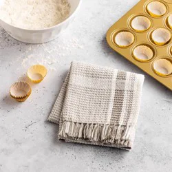 Hy-Vee Seasons Waffle Tea Towel In White And Fieldstone Gray