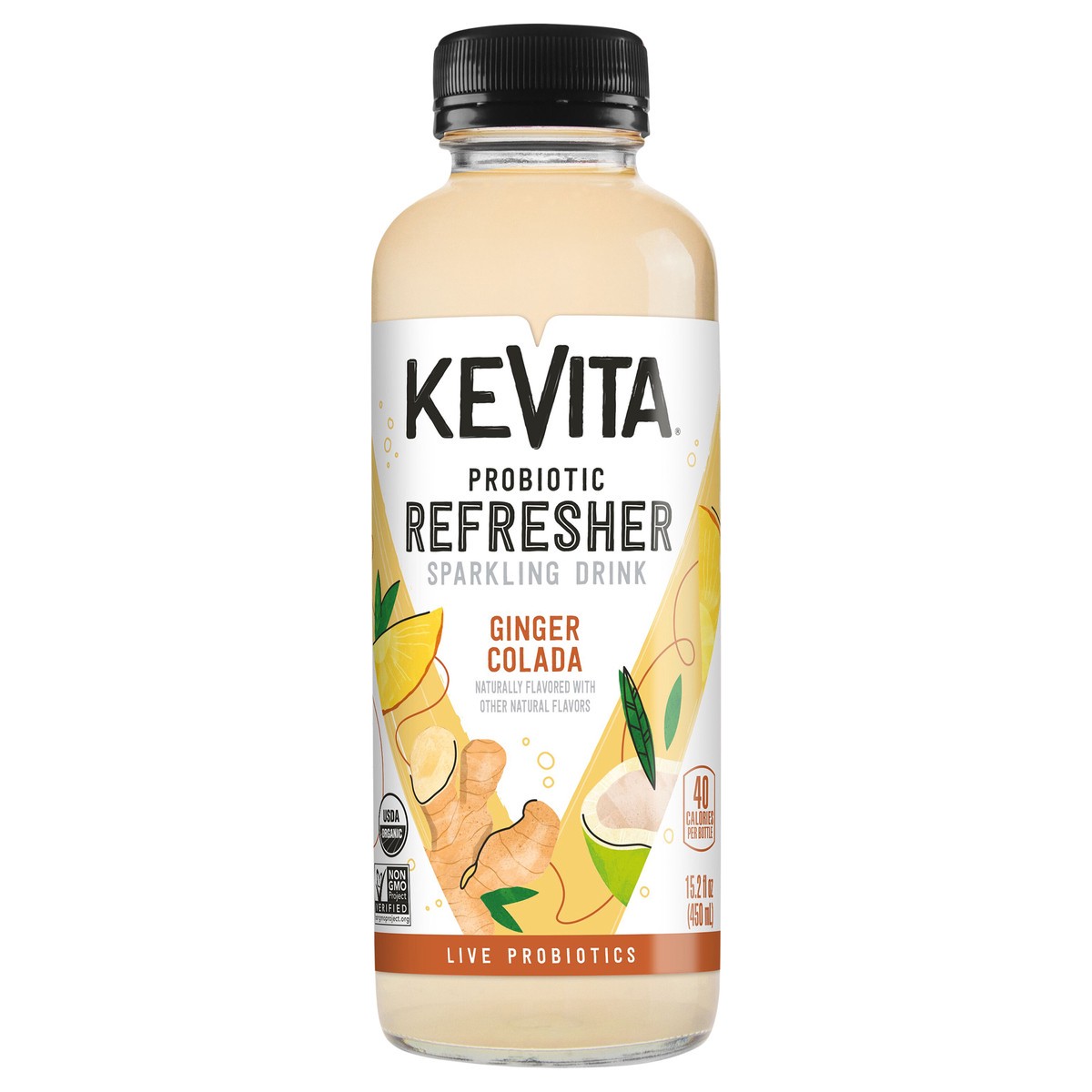 slide 1 of 8, KeVita Sparkling Probiotic Drink Ginger Colada 15.2 Fl Oz, 15.2 oz