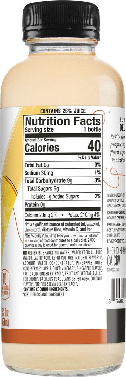 slide 7 of 8, KeVita Sparkling Probiotic Drink Ginger Colada 15.2 Fl Oz, 15.2 oz