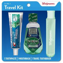Walgreens 3-In-1 Travel Kit with Toothpaste, Mouthwash, and Travel Toothbrush