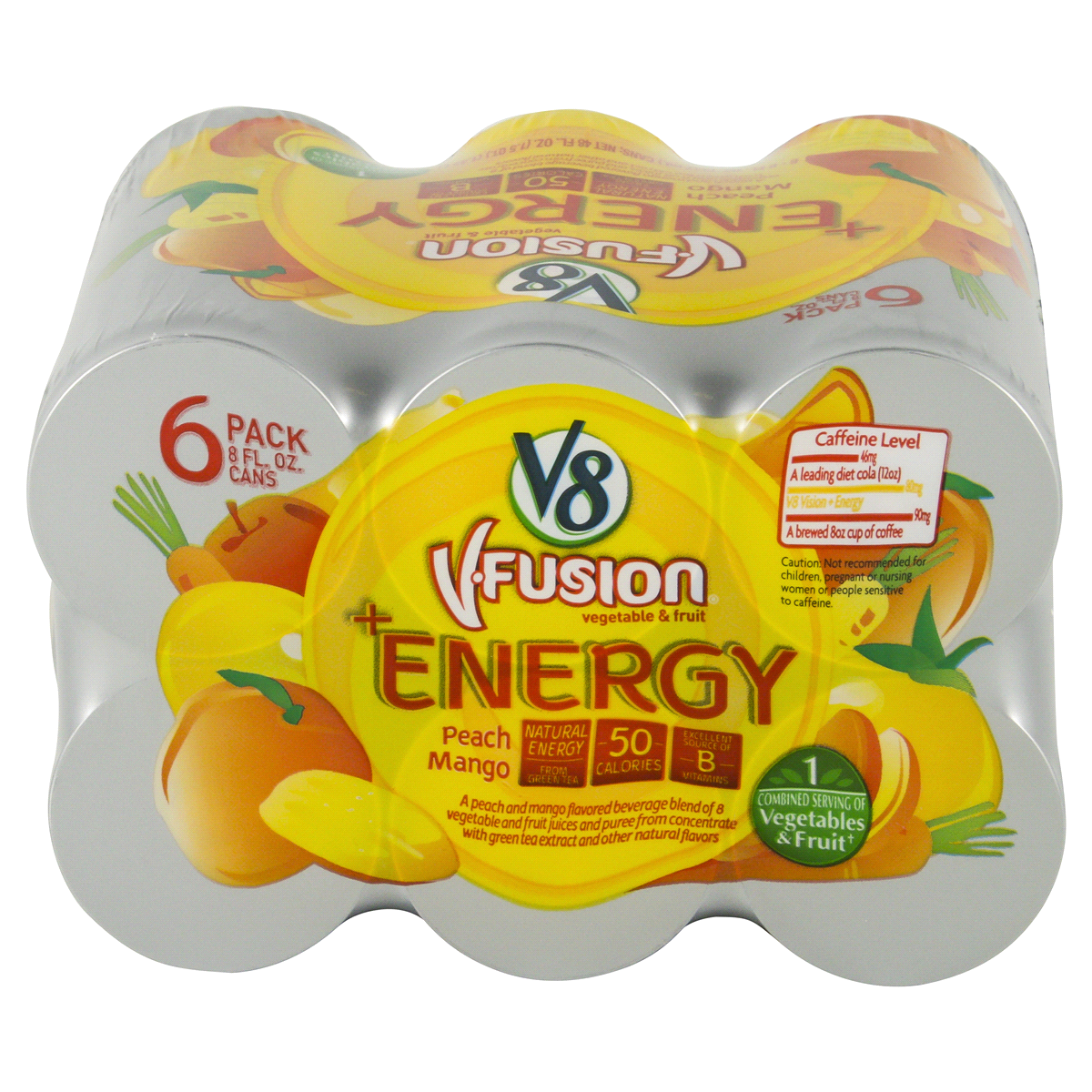 slide 3 of 9, V8 Vfusion Energy Peach Mango Vegetable Fruit Juice, 6 ct; 8 oz