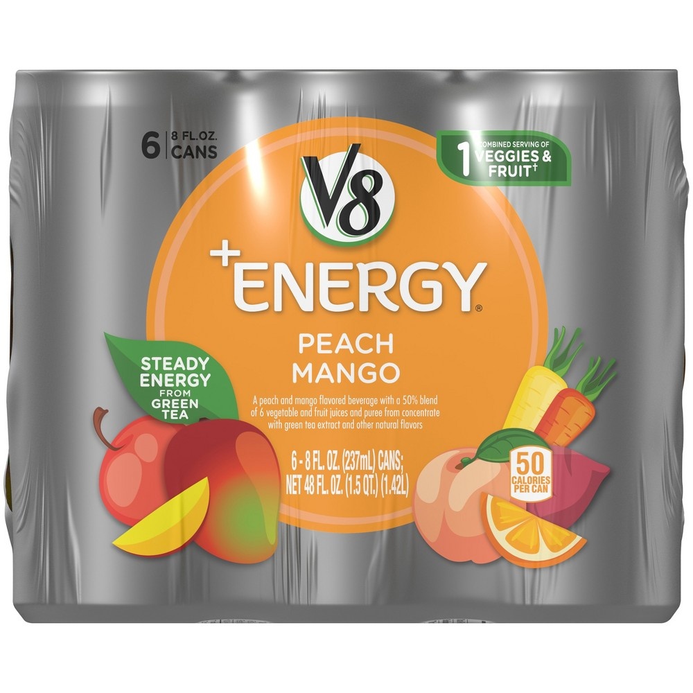 slide 4 of 9, V8 Vfusion Energy Peach Mango Vegetable Fruit Juice, 6 ct; 8 oz