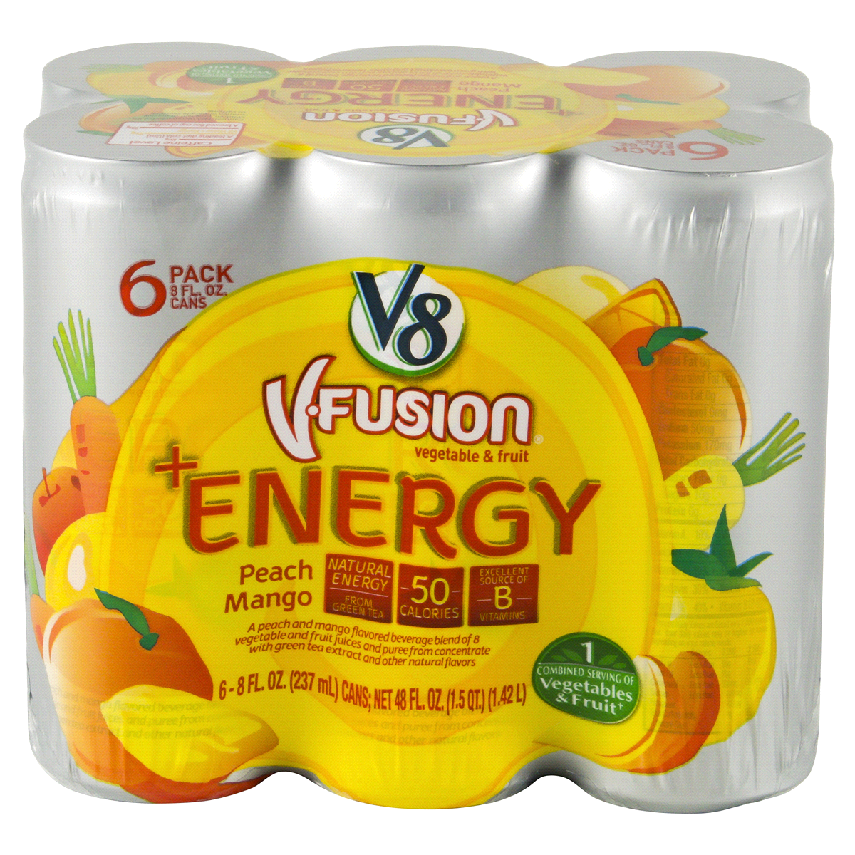 slide 5 of 9, V8 Vfusion Energy Peach Mango Vegetable Fruit Juice, 6 ct; 8 oz