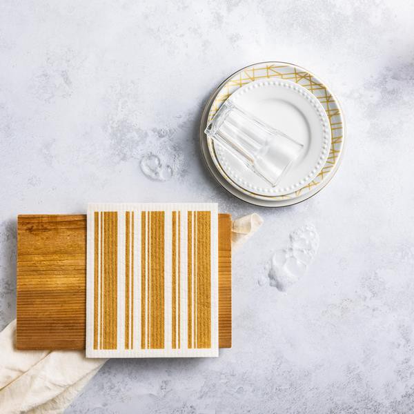 slide 1 of 1, Hy-Vee Seasons Swedish Dishcloth In White And Honey Mustard, 1 ct