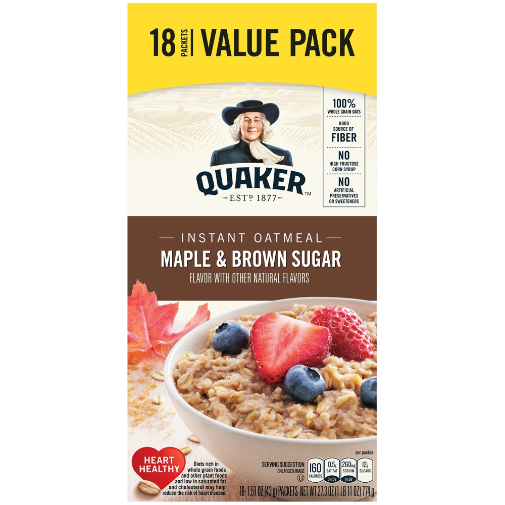 slide 2 of 5, Quaker Maple Brown Sugar Instant Oatmeal Value Pack, 18 ct; 1.51 oz