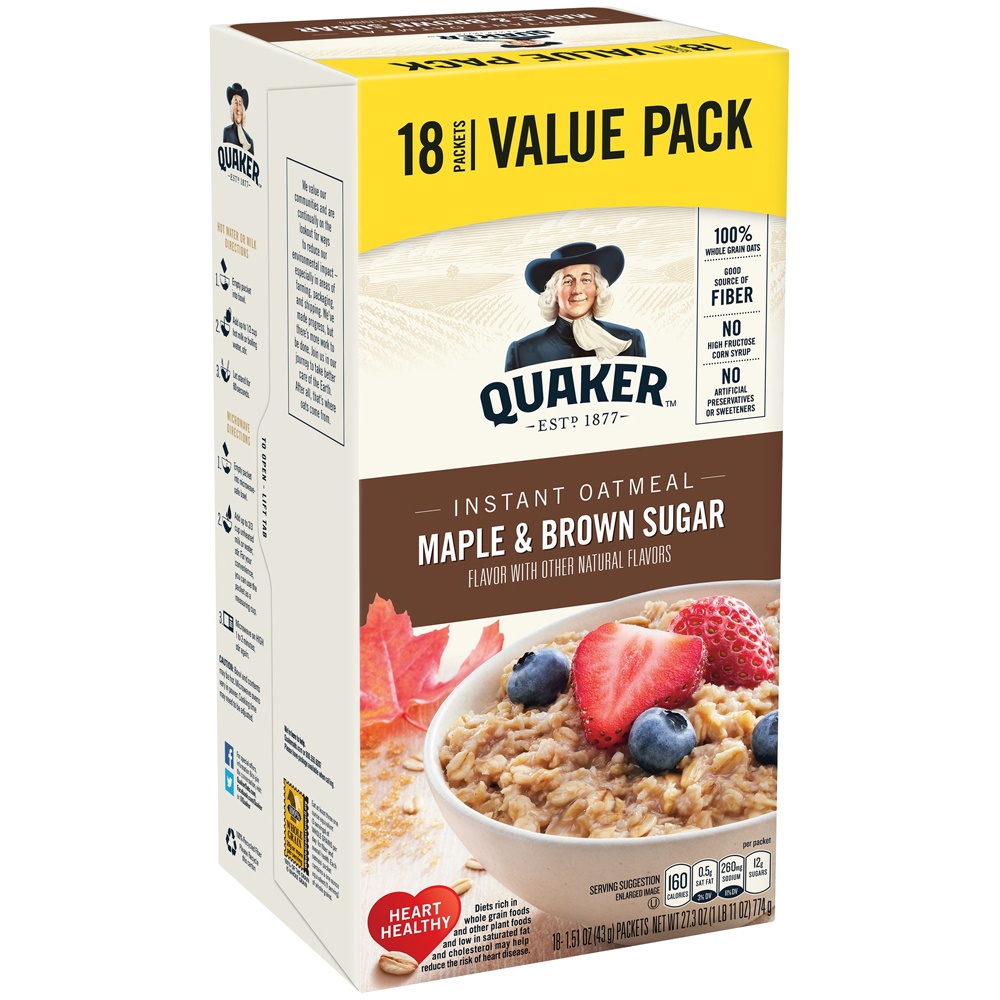 slide 3 of 5, Quaker Maple Brown Sugar Instant Oatmeal Value Pack, 18 ct; 1.51 oz
